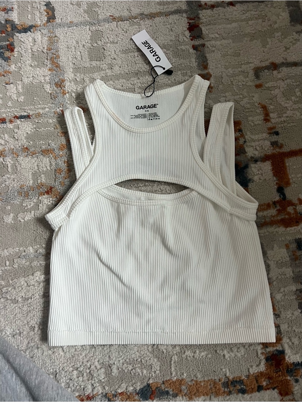 Garage White Ribbed Cutout Crop Tank